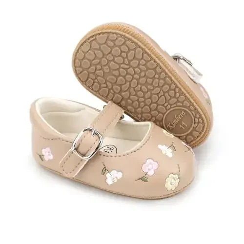 Bellocasa Baby Mary Jane Flats for Girls with Bowknot Cotton Anti Skid Sole Infant First Walker Princess Dress Crib Wedding Shoes - 3