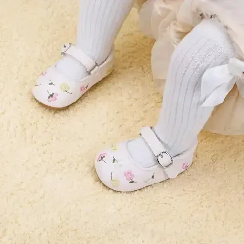 Bellocasa Baby Mary Jane Flats for Girls with Bowknot Cotton Anti Skid Sole Infant First Walker Princess Dress Crib Wedding Shoes - BELLOCASA (1)