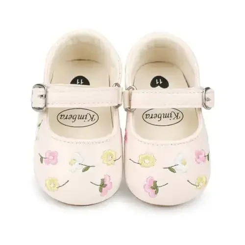 Bellocasa Baby Mary Jane Flats for Girls with Bowknot Cotton Anti Skid Sole Infant First Walker Princess Dress Crib Wedding Shoes - 4