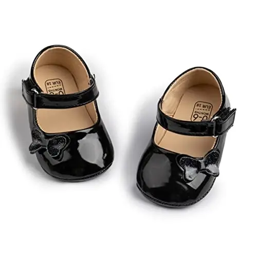 Bellocasa Baby Mary Jane Flats for Girls with Bowknot Cotton Anti Skid Sole Infant First Walker Princess Dress Crib Wedding Shoes 
