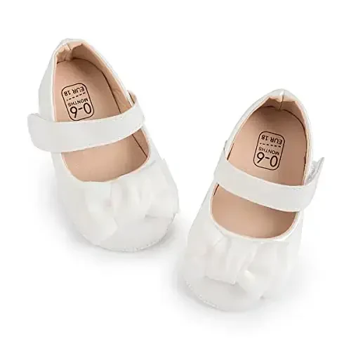 Bellocasa Baby Mary Jane Flats for Girls with Bowknot Cotton Anti Skid Sole Infant First Walker Princess Dress Crib Wedding Shoes 