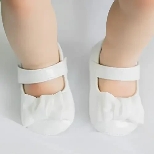 Bellocasa Baby Mary Jane Flats for Girls with Bowknot Cotton Anti Skid Sole Infant First Walker Princess Dress Crib Wedding Shoes - 2