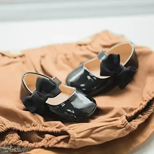 Bellocasa Baby Mary Jane Flats for Girls with Bowknot Cotton Anti Skid Sole Infant First Walker Princess Dress Crib Wedding Shoes - 4