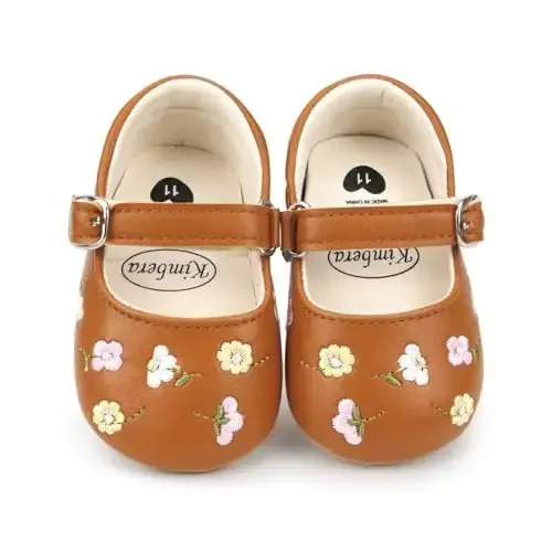 Bellocasa Baby Mary Jane Flats for Girls with Bowknot Cotton Anti Skid Sole Infant First Walker Princess Dress Crib Wedding Shoes - 3