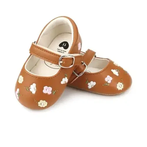 Bellocasa Baby Mary Jane Flats for Girls with Bowknot Cotton Anti Skid Sole Infant First Walker Princess Dress Crib Wedding Shoes - 5
