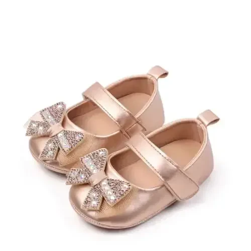 Bellocasa Baby Mary Jane Flats for Girls with Bowknot Cotton Anti Skid Sole Infant First Walker Princess Dress Crib Wedding Shoes - BELLOCASA