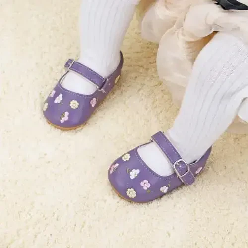 Bellocasa Baby Mary Jane Flats for Girls with Bowknot Cotton Anti Skid Sole Infant First Walker Princess Dress Crib Wedding Shoes - BELLOCASA (1)