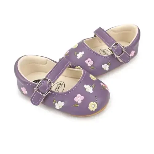 Bellocasa Baby Mary Jane Flats for Girls with Bowknot Cotton Anti Skid Sole Infant First Walker Princess Dress Crib Wedding Shoes - 3