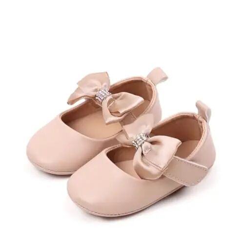 Bellocasa Baby Mary Jane Flats for Girls with Bowknot Cotton Anti Skid Sole Infant First Walker Princess Dress Crib Wedding Shoes - 1
