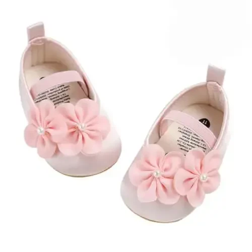Bellocasa Baby Mary Jane Flats for Girls with Bowknot Cotton Anti Skid Sole Infant First Walker Princess Dress Crib Wedding Shoes 