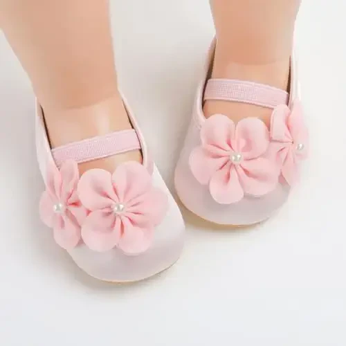 Bellocasa Baby Mary Jane Flats for Girls with Bowknot Cotton Anti Skid Sole Infant First Walker Princess Dress Crib Wedding Shoes - 2