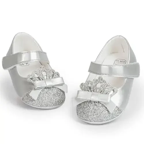 Bellocasa Baby Mary Jane Flats for Girls with Bowknot Cotton Anti Skid Sole Infant First Walker Princess Dress Crib Wedding Shoes 