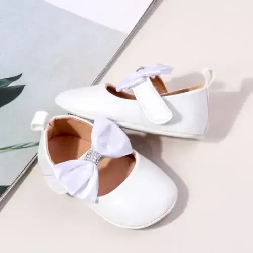 Bellocasa Baby Mary Jane Flats for Girls with Bowknot Cotton Anti Skid Sole Infant First Walker Princess Dress Crib Wedding Shoes - 4