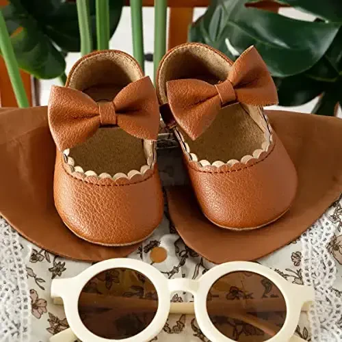 Bellocasa Baby Mary Jane Flats for Girls with Bowknot Cotton Anti Skid Sole Infant First Walker Princess Dress Crib Wedding Shoes - 2