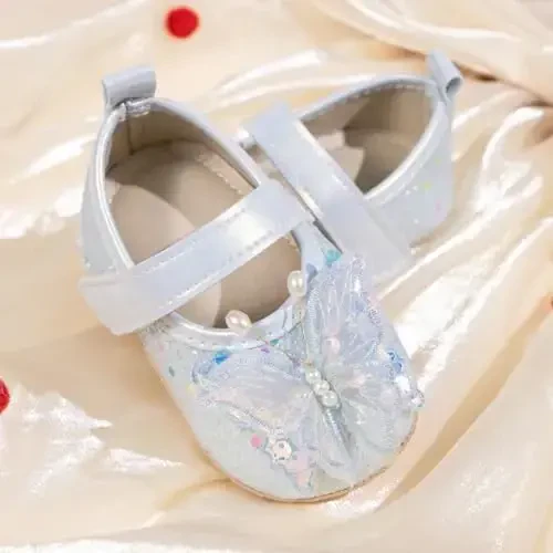 Bellocasa Baby Mary Jane Flats for Girls with Bowknot Cotton Anti Skid Sole Infant First Walker Princess Dress Crib Wedding Shoes - 4