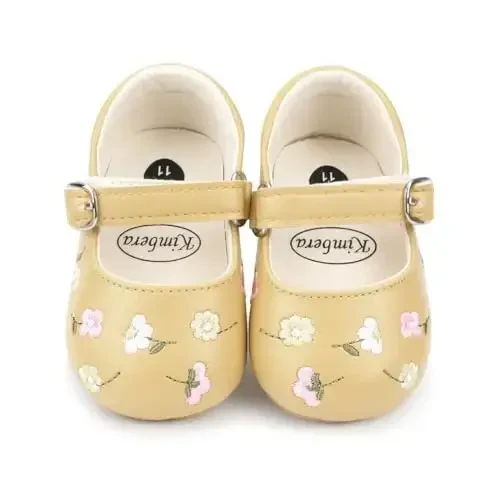 Bellocasa Baby Mary Jane Flats for Girls with Bowknot Cotton Anti Skid Sole Infant First Walker Princess Dress Crib Wedding Shoes - 3