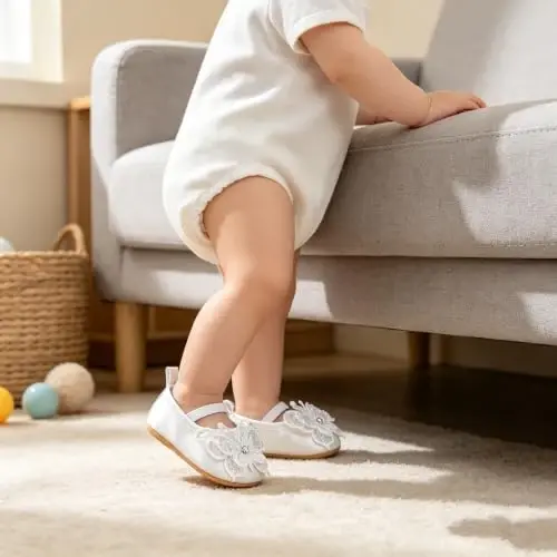 Bellocasa Baby Mary Jane Flats for Girls with Bowknot Cotton Anti Skid Sole Infant First Walker Princess Dress Crib Wedding Shoes - BELLOCASA (1)
