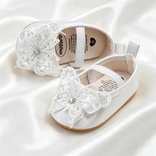 Bellocasa Baby Mary Jane Flats for Girls with Bowknot Cotton Anti Skid Sole Infant First Walker Princess Dress Crib Wedding Shoes - 4