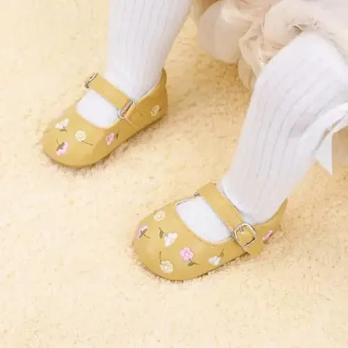Bellocasa Baby Mary Jane Qizlar uchun Bowknot Paxta Anti Skid Sole Chaqaloq Birinchi Walker Princess Liboslari Beshik To'y Poyabzallari - 2