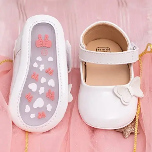 Bellocasa Baby Mary Jane Flats for Girls with Bowknot Cotton Anti Skid Sole Infant First Walker Princess Dress Crib Wedding Shoes - 3