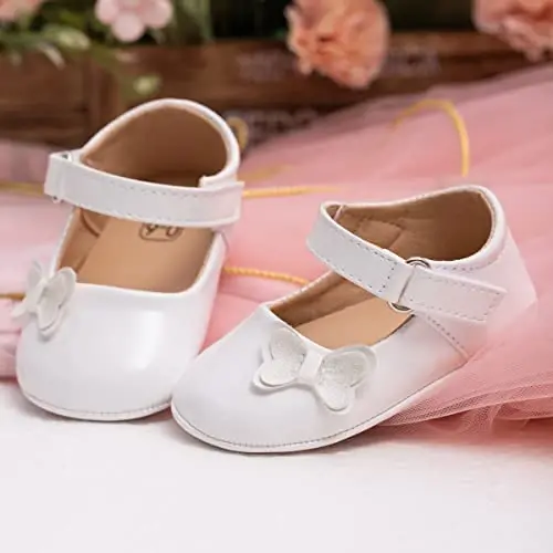 Bellocasa Baby Mary Jane Flats for Girls with Bowknot Cotton Anti Skid Sole Infant First Walker Princess Dress Crib Wedding Shoes - 4