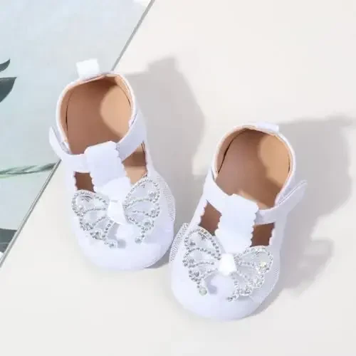 Bellocasa Baby Mary Jane Flats for Girls with Bowknot Cotton Anti Skid Sole Infant First Walker Princess Dress Crib Wedding Shoes - BELLOCASA (1)