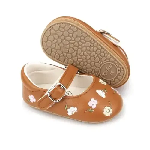 Bellocasa Baby Mary Jane Flats for Girls with Bowknot Cotton Anti Skid Sole Infant First Walker Princess Dress Crib Wedding Shoes - BELLOCASA