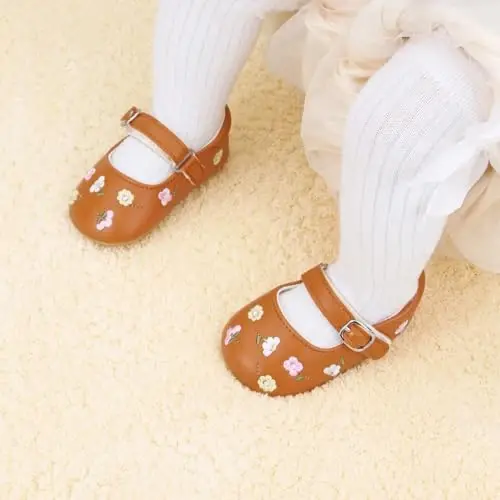 Bellocasa Baby Mary Jane Flats for Girls with Bowknot Cotton Anti Skid Sole Infant First Walker Princess Dress Crib Wedding Shoes - 2