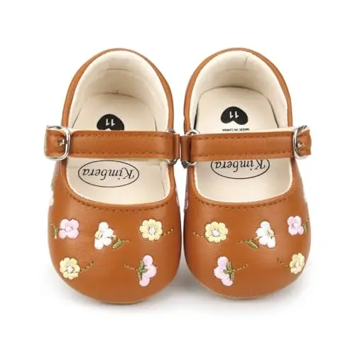 Bellocasa Baby Mary Jane Flats for Girls with Bowknot Cotton Anti Skid Sole Infant First Walker Princess Dress Crib Wedding Shoes - 3
