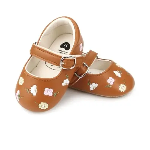 Bellocasa Baby Mary Jane Flats for Girls with Bowknot Cotton Anti Skid Sole Infant First Walker Princess Dress Crib Wedding Shoes - 5