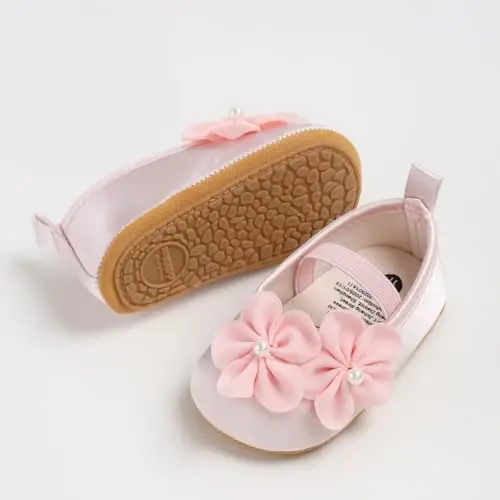 Bellocasa Baby Mary Jane Flats for Girls with Bowknot Cotton Anti Skid Sole Infant First Walker Princess Dress Crib Wedding Shoes - 4
