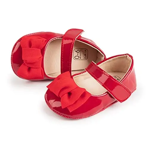 Bellocasa Baby Mary Jane Flats for Girls with Bowknot Cotton Anti Skid Sole Infant First Walker Princess Dress Crib Wedding Shoes - 4