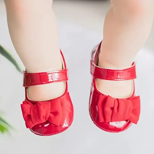 Bellocasa Baby Mary Jane Flats for Girls with Bowknot Cotton Anti Skid Sole Infant First Walker Princess Dress Crib Wedding Shoes - 2