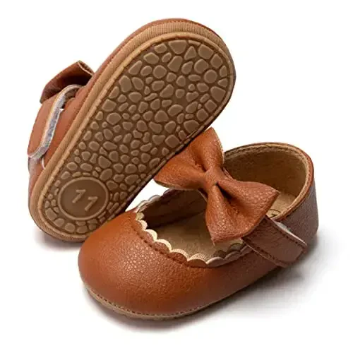Bellocasa Baby Mary Jane Flats for Girls with Bowknot Cotton Anti Skid Sole Infant First Walker Princess Dress Crib Wedding Shoes - BELLOCASA