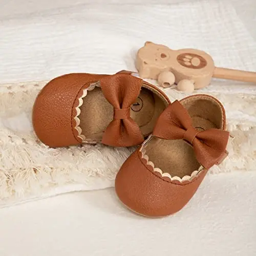 Bellocasa Baby Mary Jane Flats for Girls with Bowknot Cotton Anti Skid Sole Infant First Walker Princess Dress Crib Wedding Shoes - 4