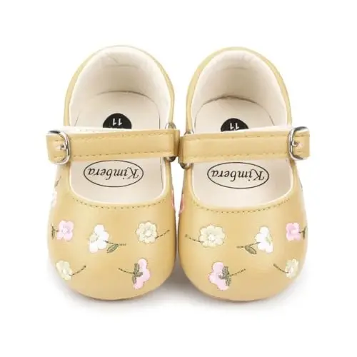 Bellocasa Baby Mary Jane Flats for Girls with Bowknot Cotton Anti Skid Sole Infant First Walker Princess Dress Crib Wedding Shoes - 3