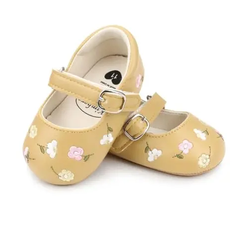Bellocasa Baby Mary Jane Flats for Girls with Bowknot Cotton Anti Skid Sole Infant First Walker Princess Dress Crib Wedding Shoes - 5
