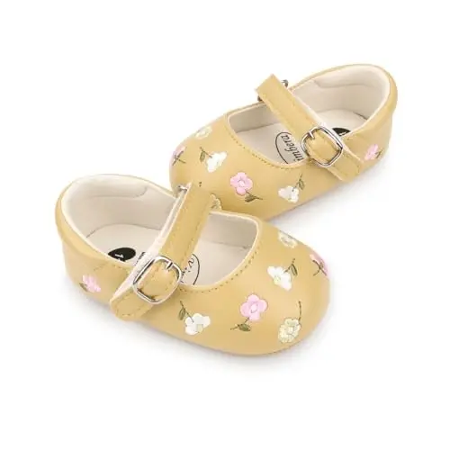 Bellocasa Baby Mary Jane Flats for Girls with Bowknot Cotton Anti Skid Sole Infant First Walker Princess Dress Crib Wedding Shoes - 4