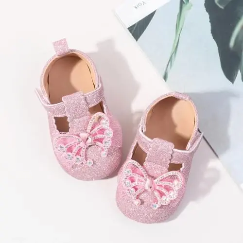Bellocasa Baby Mary Jane Flats for Girls with Bowknot Cotton Anti Skid Sole Infant First Walker Princess Dress Crib Wedding Shoes - BELLOCASA (1)
