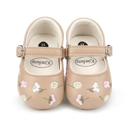 Bellocasa Baby Mary Jane Flats for Girls with Bowknot Cotton Anti Skid Sole Infant First Walker Princess Dress Crib Wedding Shoes - 1