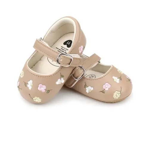 Bellocasa Baby Mary Jane Flats for Girls with Bowknot Cotton Anti Skid Sole Infant First Walker Princess Dress Crib Wedding Shoes - 5