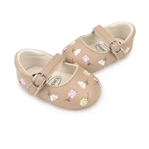 Bellocasa Baby Mary Jane Flats for Girls with Bowknot Cotton Anti Skid Sole Infant First Walker Princess Dress Crib Wedding Shoes - 4