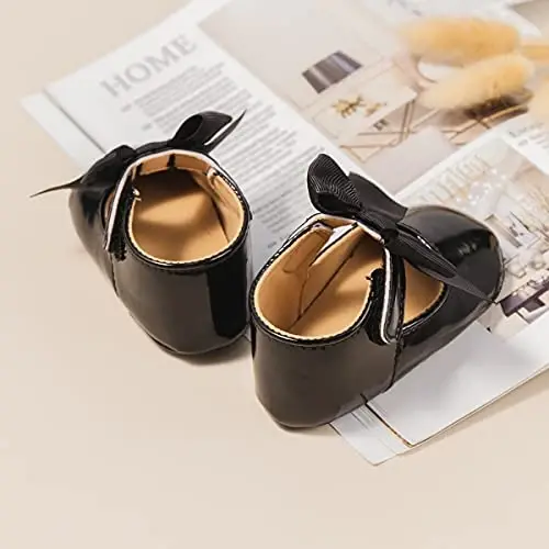 Bellocasa Baby Mary Jane Flats for Girls with Bowknot Cotton Anti Skid Sole Infant First Walker Princess Dress Crib Wedding Shoes - 4
