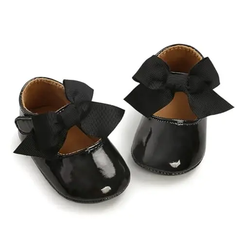 Bellocasa Baby Mary Jane Flats for Girls with Bowknot Cotton Anti Skid Sole Infant First Walker Princess Dress Crib Wedding Shoes 