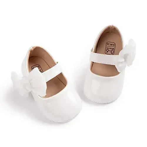 Bellocasa Baby Mary Jane Flats for Girls with Bowknot Cotton Anti Skid Sole Infant First Walker Princess Dress Crib Wedding Shoes 