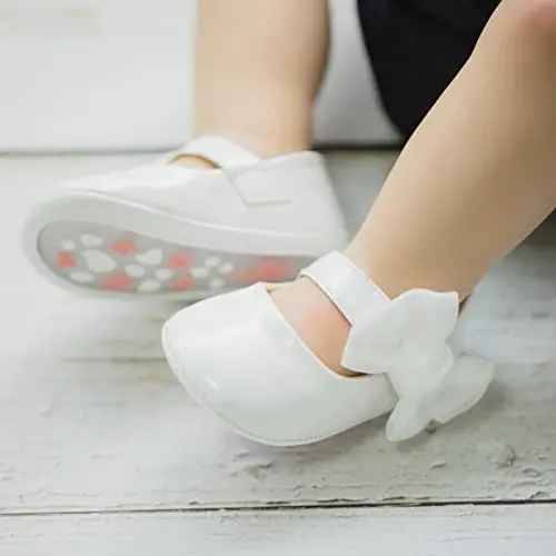 Bellocasa Baby Mary Jane Flats for Girls with Bowknot Cotton Anti Skid Sole Infant First Walker Princess Dress Crib Wedding Shoes - 2