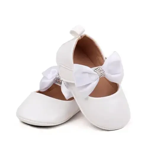 Bellocasa Baby Mary Jane Flats for Girls with Bowknot Cotton Anti Skid Sole Infant First Walker Princess Dress Crib Wedding Shoes - BELLOCASA (1)