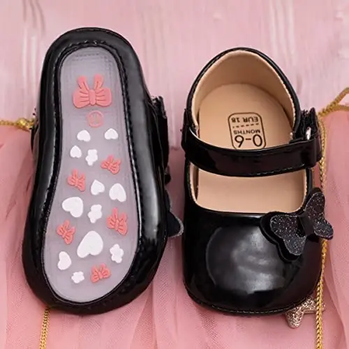 Bellocasa Baby Mary Jane Flats for Girls with Bowknot Cotton Anti Skid Sole Infant First Walker Princess Dress Crib Wedding Shoes - 3