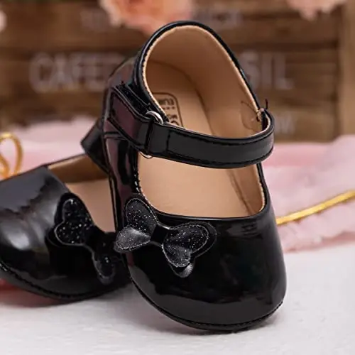 Bellocasa Baby Mary Jane Flats for Girls with Bowknot Cotton Anti Skid Sole Infant First Walker Princess Dress Crib Wedding Shoes - 4