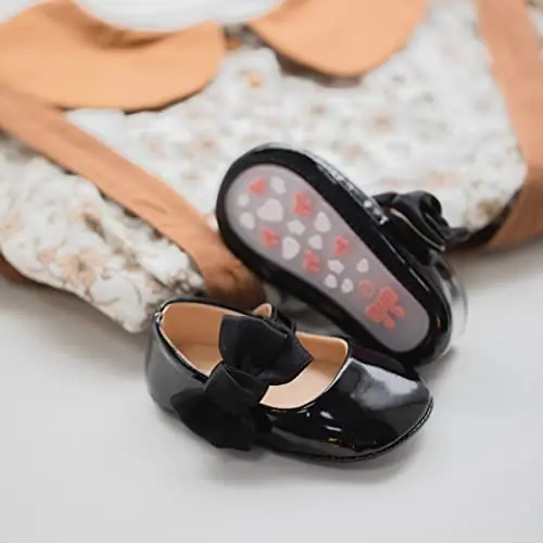 Bellocasa Baby Mary Jane Flats for Girls with Bowknot Cotton Anti Skid Sole Infant First Walker Princess Dress Crib Wedding Shoes - 3